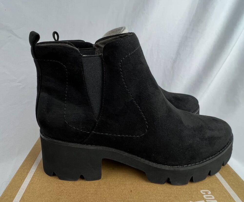 BC Fight For Your Right Chelsea Ankle Boots 8.5 Black Vegan Suede Lug Sole